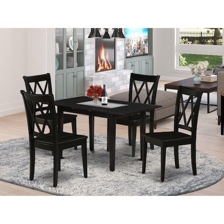 East West Furniture 5 Piece Norfolk Wood Dining Table Set - Black NOCL5-BLK-W
